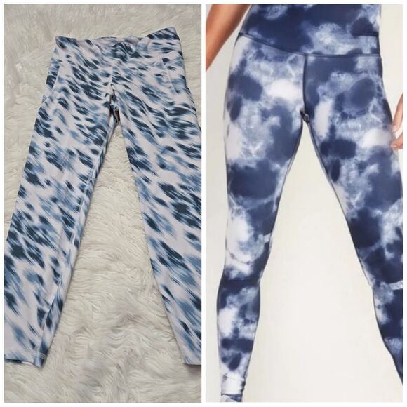 Old Navy Power Soft Tie Dye Blue Stretch Athletic Leggings Size XL - Picture 1 of 11